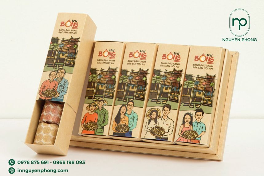 in hộp bánh đậu xanh dạng hộp rút